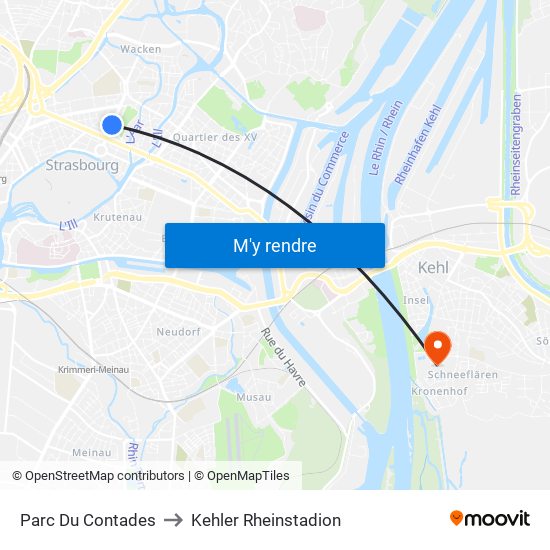Parc Du Contades to Kehler Rheinstadion map