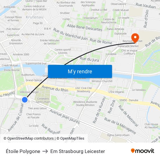 Étoile Polygone to Em Strasbourg Leicester map