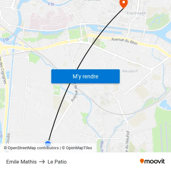 Emile Mathis to Le Patio map