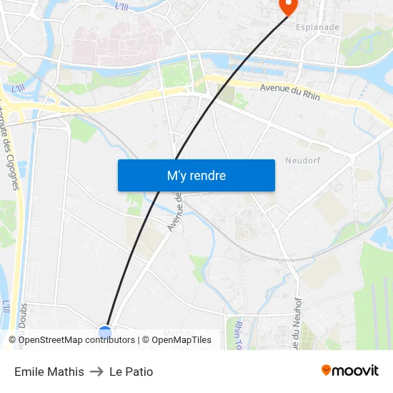 Emile Mathis to Le Patio map