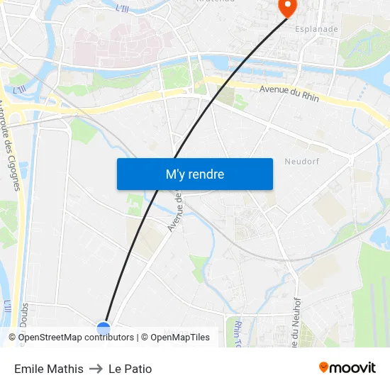 Emile Mathis to Le Patio map