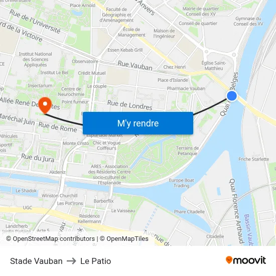 Stade Vauban to Le Patio map