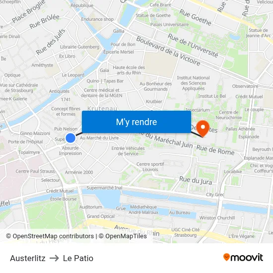Austerlitz to Le Patio map