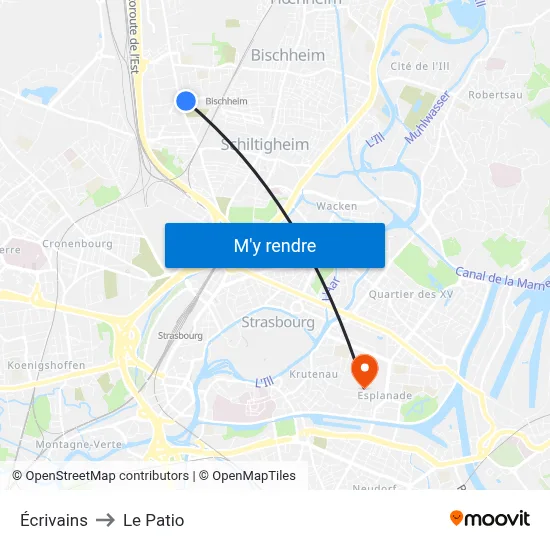 Écrivains to Le Patio map