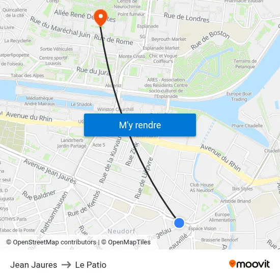 Jean Jaures to Le Patio map