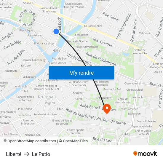 Liberté to Le Patio map