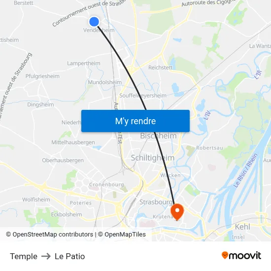 Temple to Le Patio map