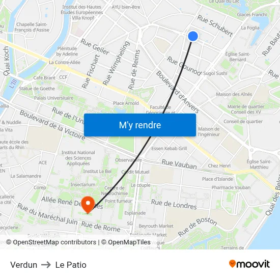 Verdun to Le Patio map