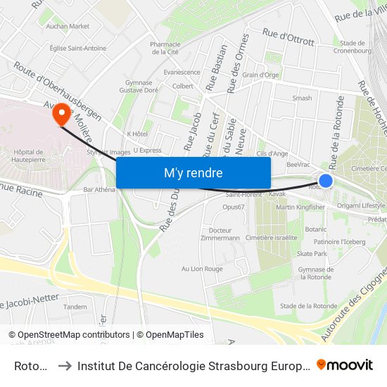 Rotonde to Institut De Cancérologie Strasbourg Europe (Icans) map