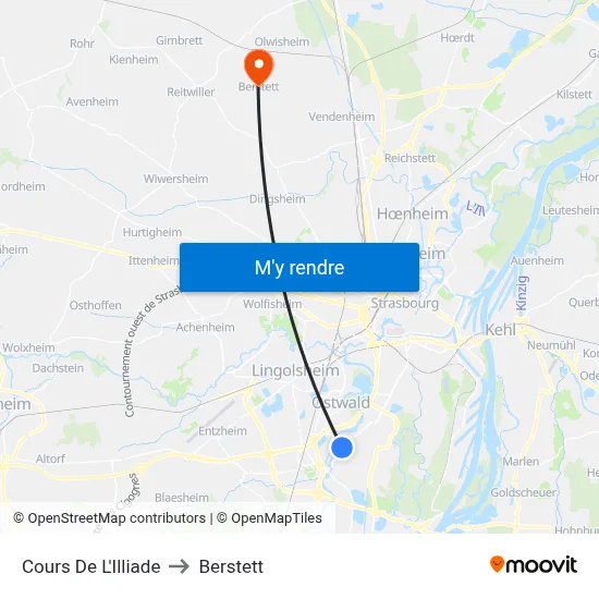 Cours De L'Illiade to Berstett map
