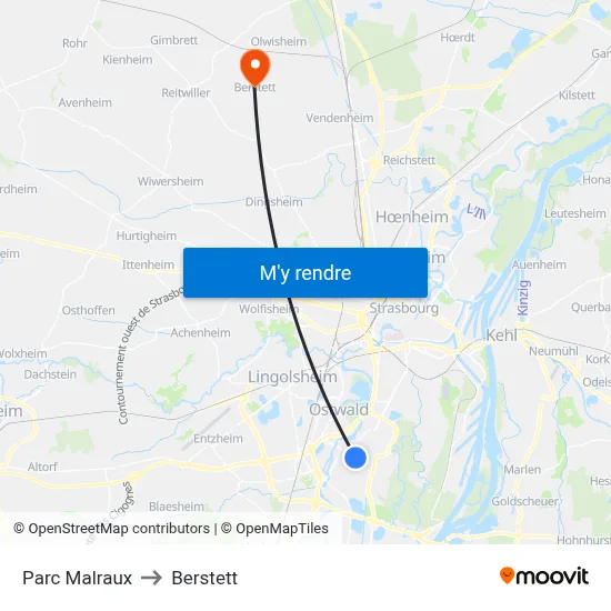 Parc Malraux to Berstett map