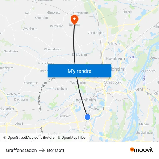Graffenstaden to Berstett map