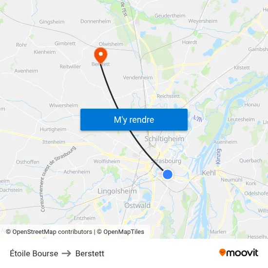 Étoile Bourse to Berstett map