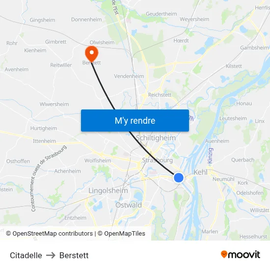 Citadelle to Berstett map