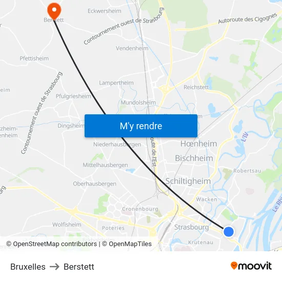 Bruxelles to Berstett map