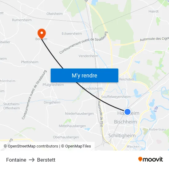 Fontaine to Berstett map