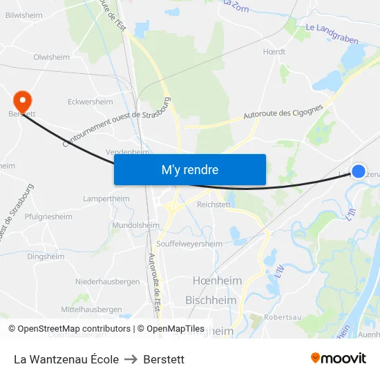 La Wantzenau École to Berstett map