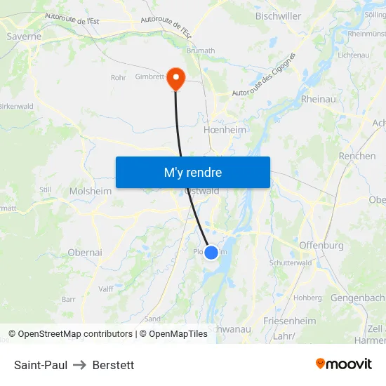 Saint-Paul to Berstett map