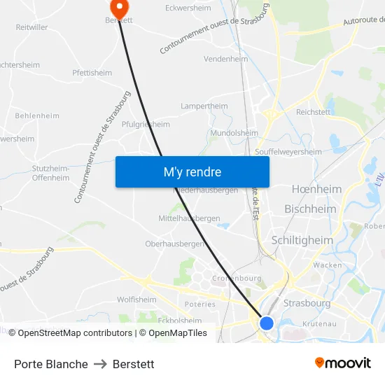 Porte Blanche to Berstett map