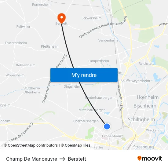 Champ De Manoeuvre to Berstett map