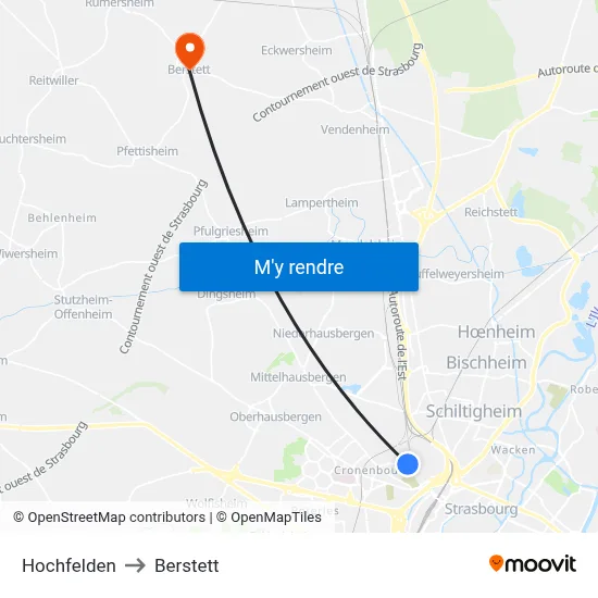 Hochfelden to Berstett map