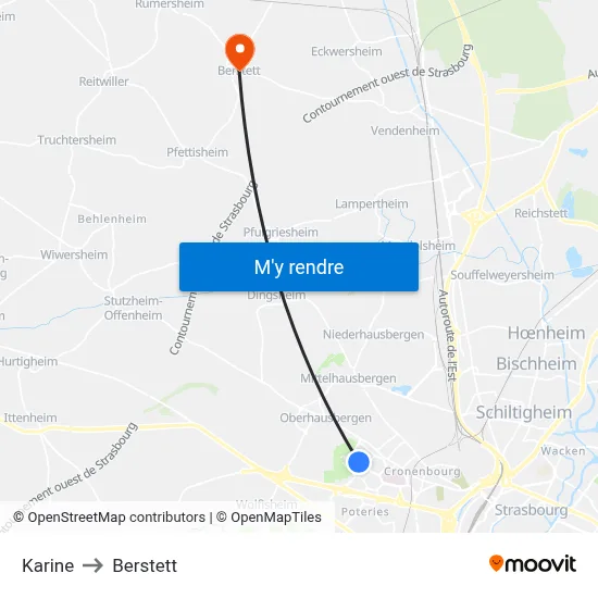 Karine to Berstett map