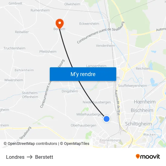 Londres to Berstett map