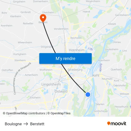 Boulogne to Berstett map