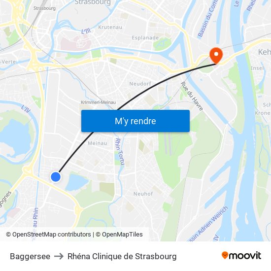 Baggersee to Rhéna Clinique de Strasbourg map