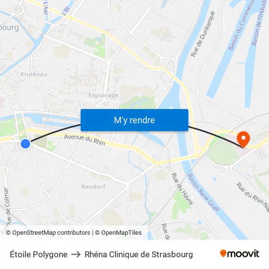 Étoile Polygone to Rhéna Clinique de Strasbourg map