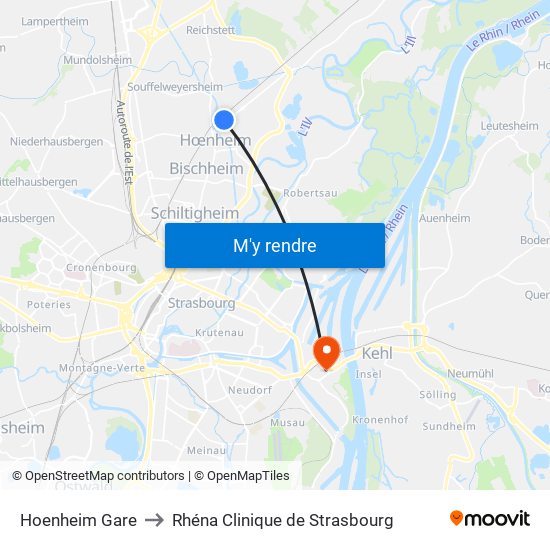 Hoenheim Gare to Rhéna Clinique de Strasbourg map