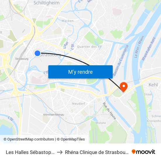 Les Halles Sébastopol to Rhéna Clinique de Strasbourg map