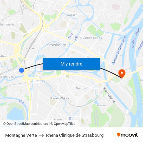 Montagne Verte to Rhéna Clinique de Strasbourg map