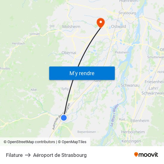 Filature to Aéroport de Strasbourg map