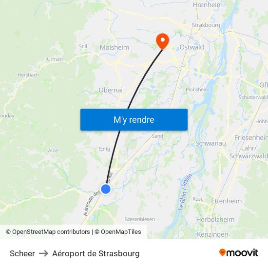 Scheer to Aéroport de Strasbourg map