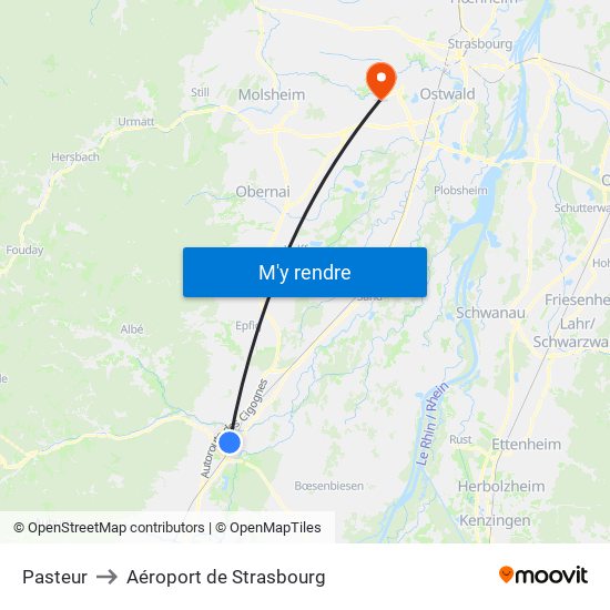 Pasteur to Aéroport de Strasbourg map