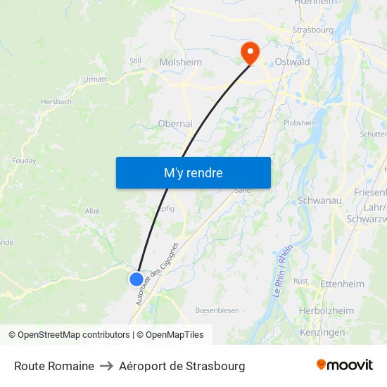 Route Romaine to Aéroport de Strasbourg map