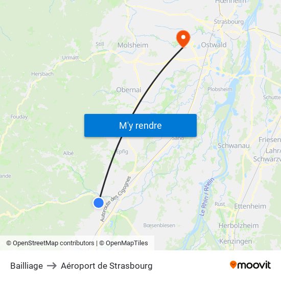 Bailliage to Aéroport de Strasbourg map