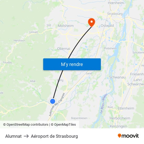 Alumnat to Aéroport de Strasbourg map