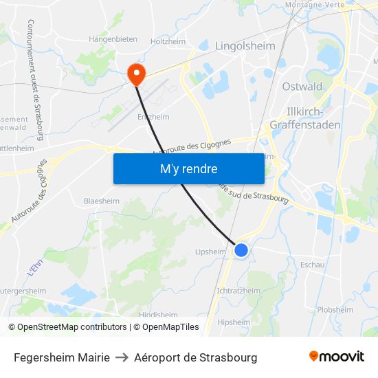 Fegersheim Mairie to Aéroport de Strasbourg map