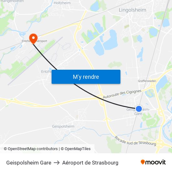 Geispolsheim Gare to Aéroport de Strasbourg map