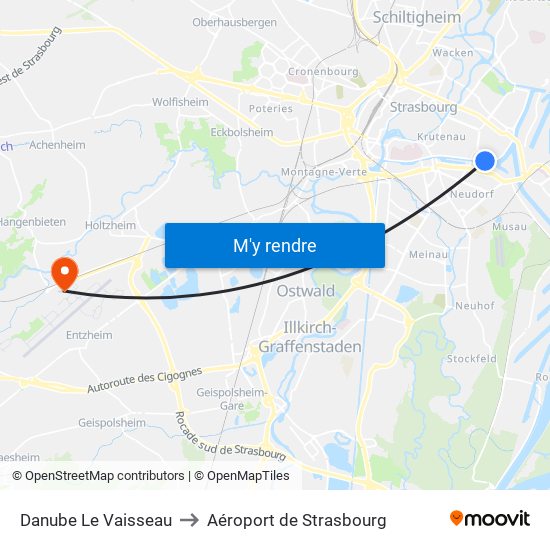 Danube Le Vaisseau to Aéroport de Strasbourg map