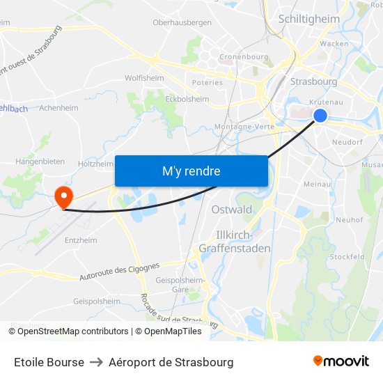 Etoile Bourse to Aéroport de Strasbourg map