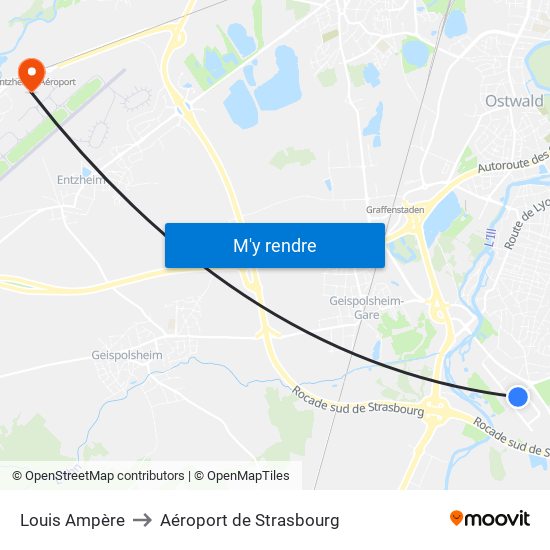 Louis Ampère to Aéroport de Strasbourg map