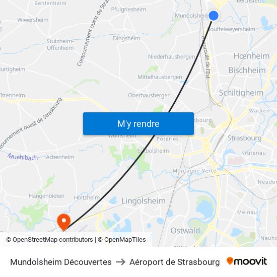 Mundolsheim Découvertes to Aéroport de Strasbourg map