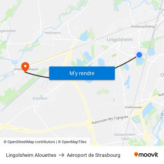 Lingolsheim Alouettes to Aéroport de Strasbourg map