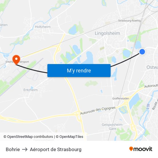 Bohrie to Aéroport de Strasbourg map