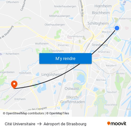 Cité Universitaire to Aéroport de Strasbourg map