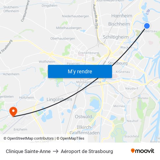 Clinique Sainte-Anne to Aéroport de Strasbourg map