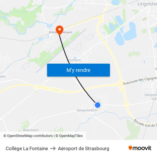 Collège La Fontaine to Aéroport de Strasbourg map